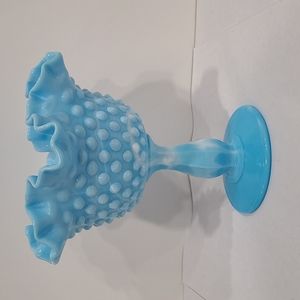 Fenton Blue Milk glass Hobnail Pedestal Dish